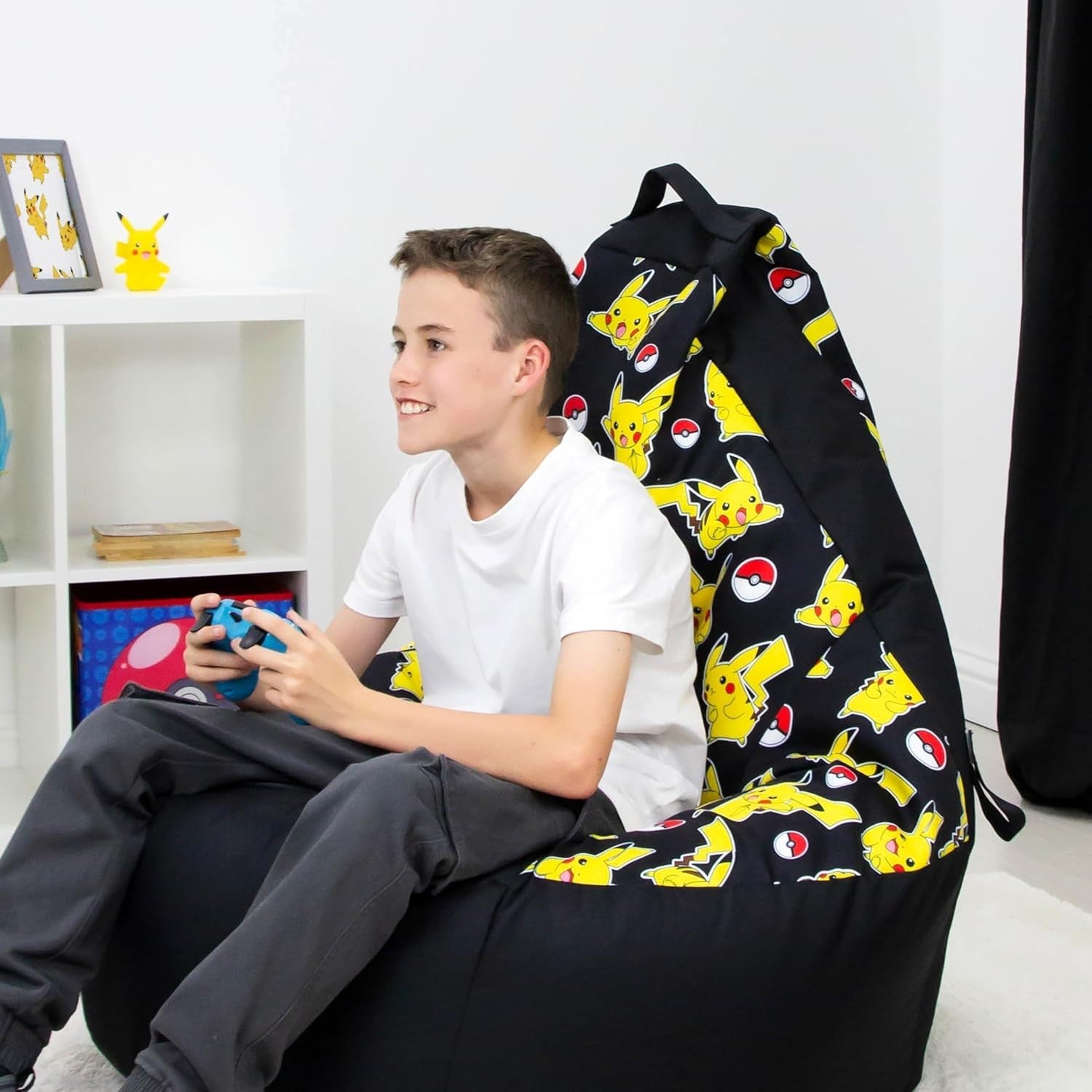 Gaming Bean Bag Chair with Pikachu Print, High Support, Indoor & Outdoor Use