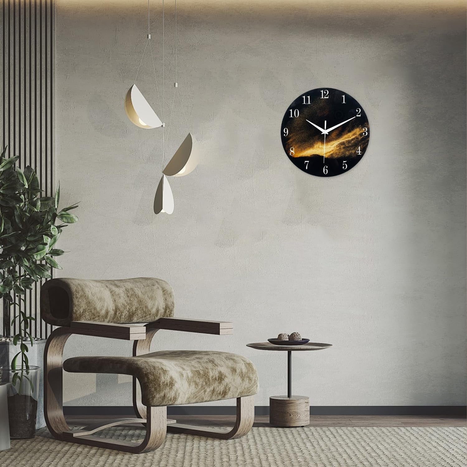 Black Gold 14" Glass Wall Clock Modern Silent Non-Ticking Home Decor