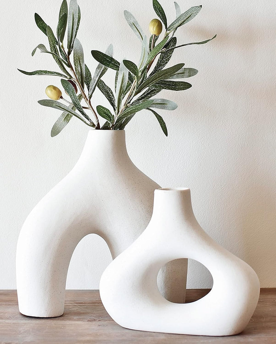 White Ceramic Donut Vase Set Modern Nordic Hollow Home Decor Table Display