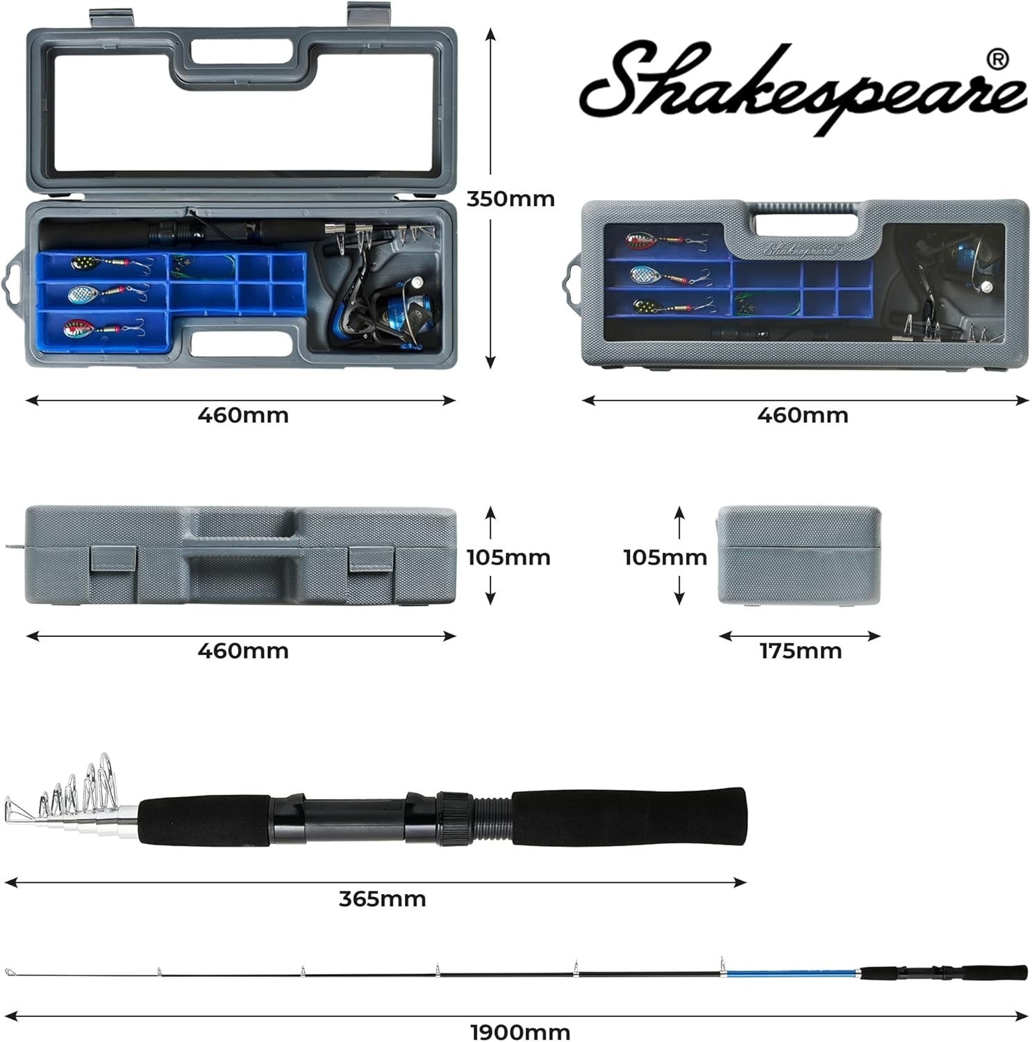 Travel Spinning Rod & Reel Combo Predator Fishing Kit with Case & Lures