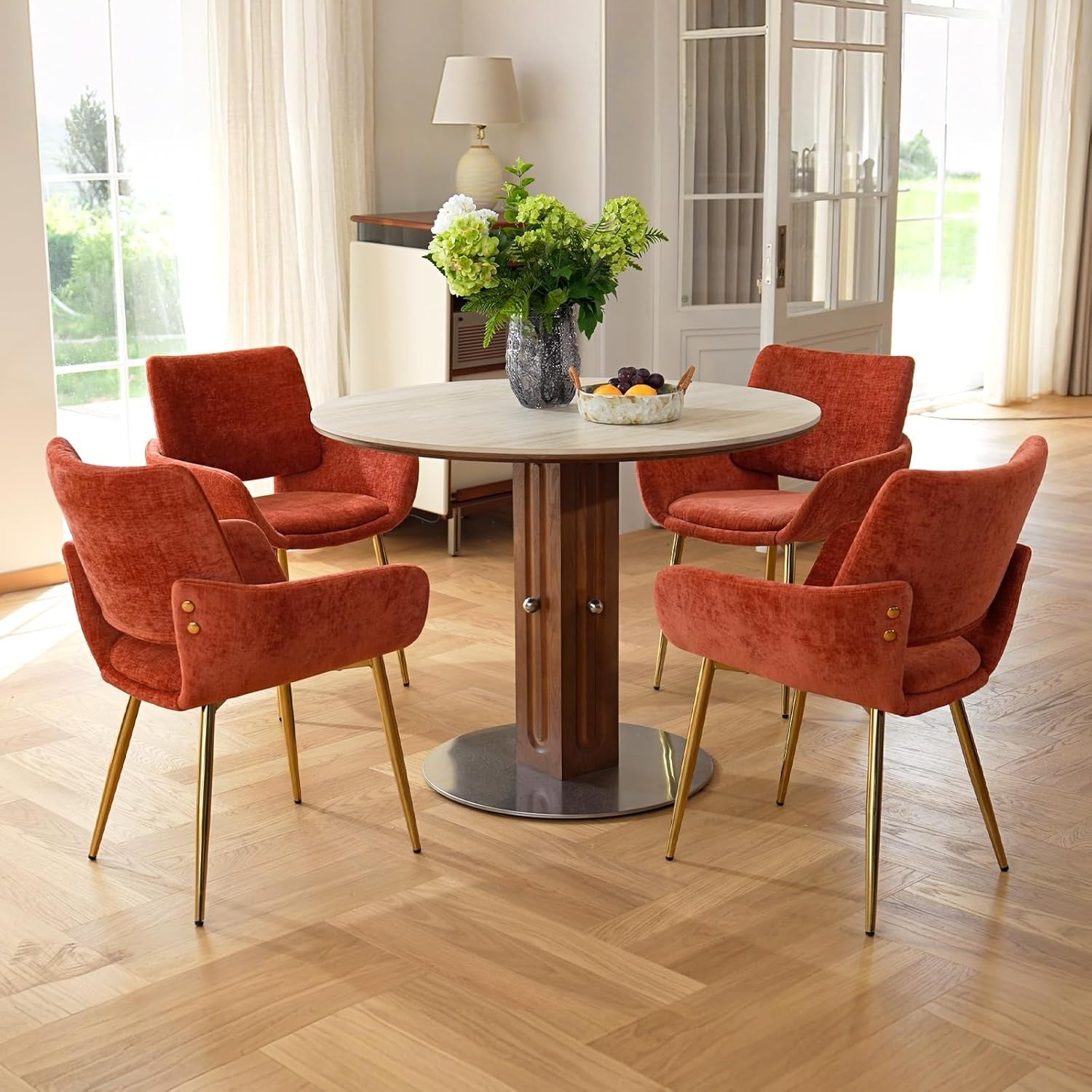 Velvet Accent Tub Chair Terracotta Gold Legs Open Back