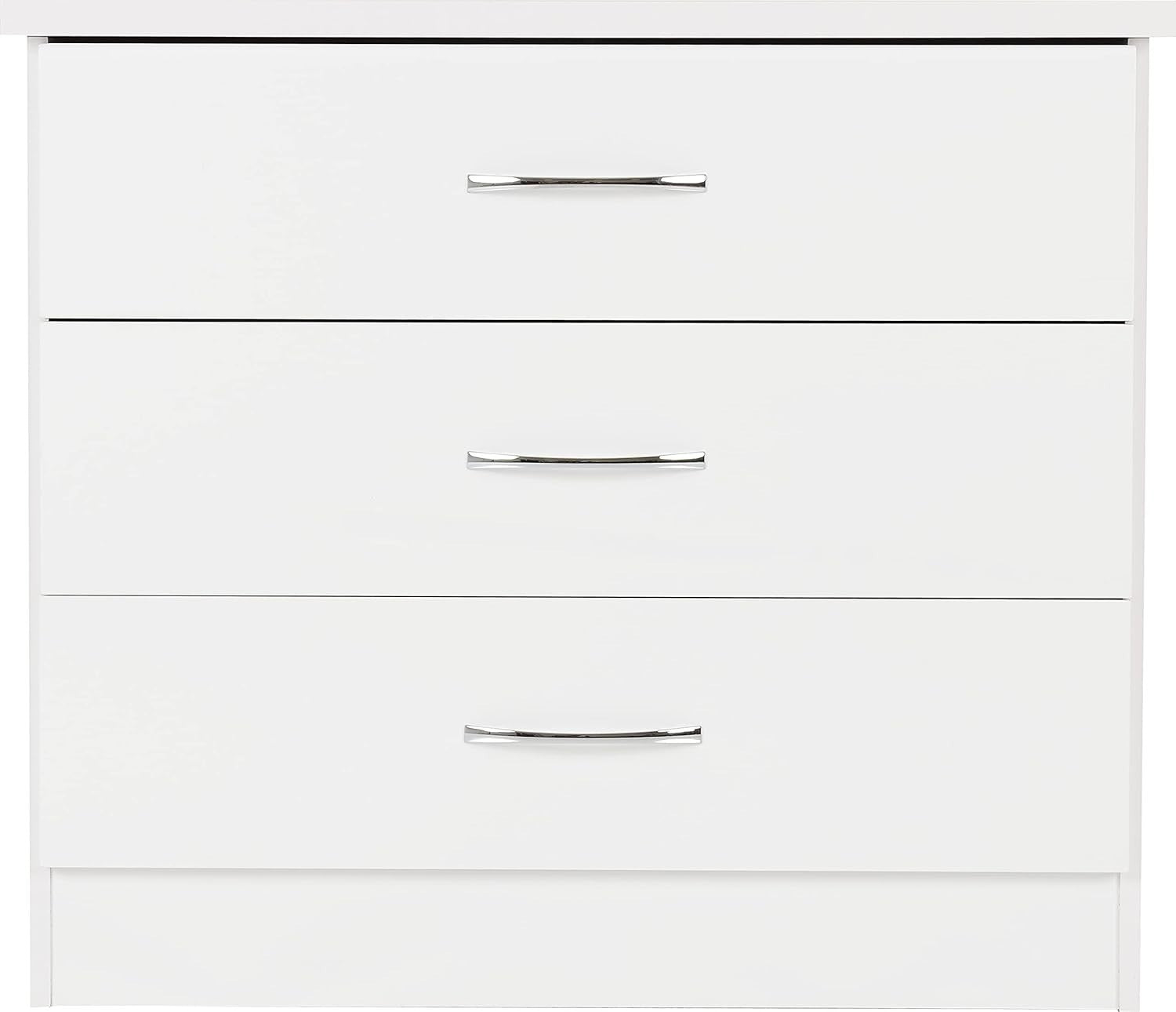 White Gloss 3 Drawer Chest Cabinet with Metal Handles for Bedroom Storage