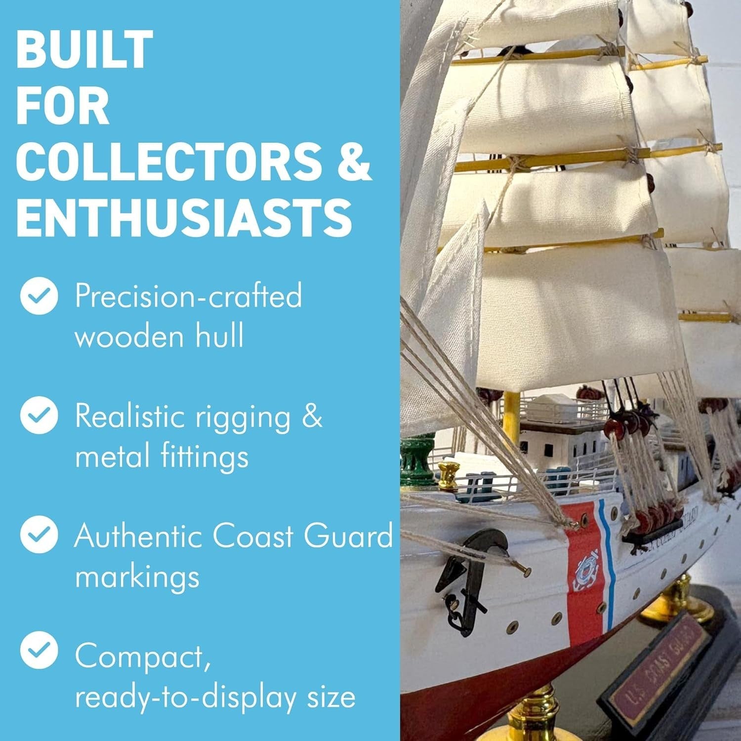 Wooden Coast Guard Cutter Ship Model 51cm Nautical Display Replica Ornament