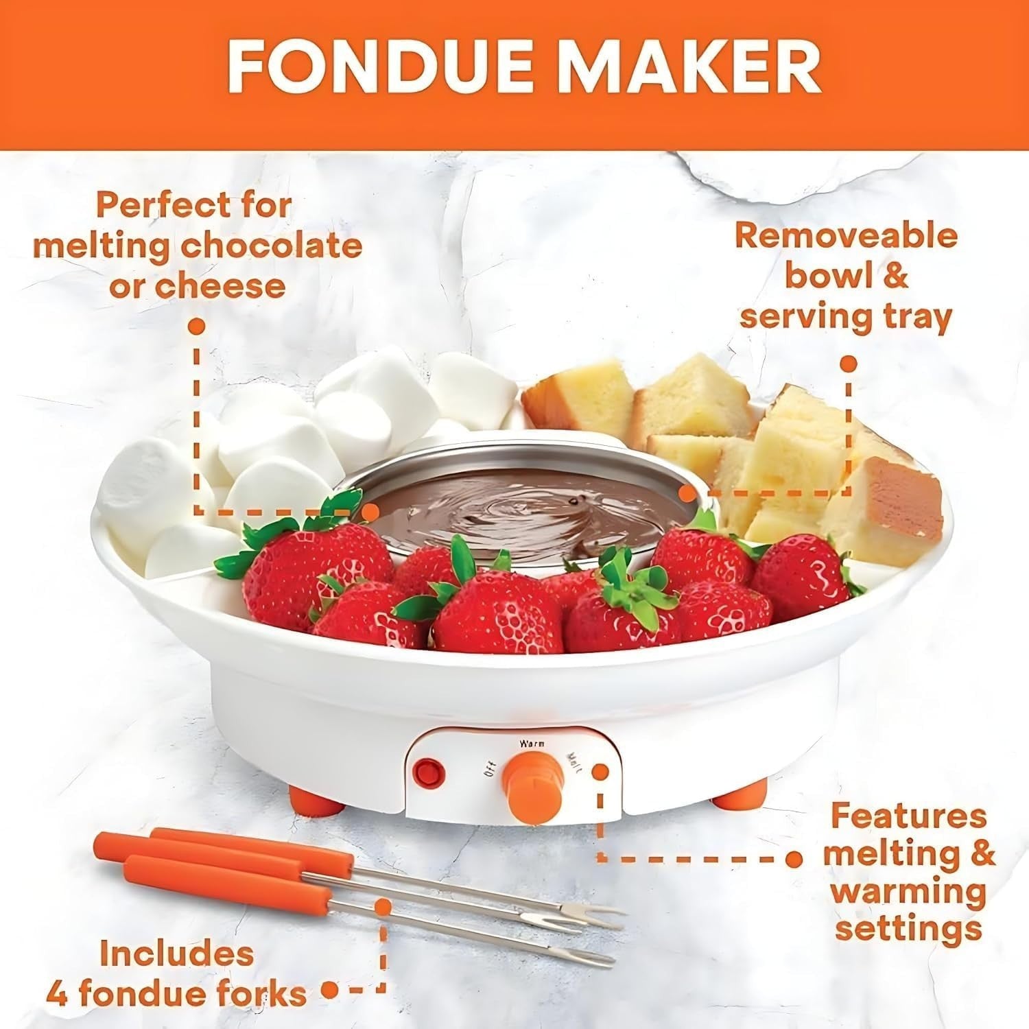 Electric Chocolate Fondue Pot Cheese Melting Set Forks 260ml