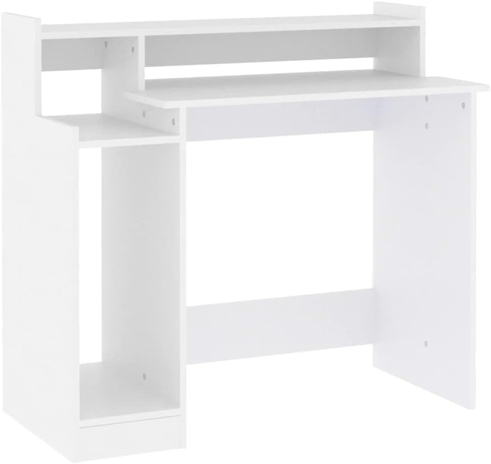 Modern White LED Computer Desk 97x45x90cm Study Writing Table with Drawers