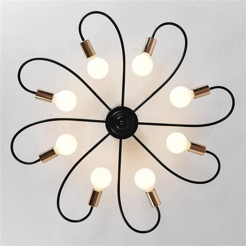 8-Light Black Gold Ceiling Light Flush Mount for Living Room