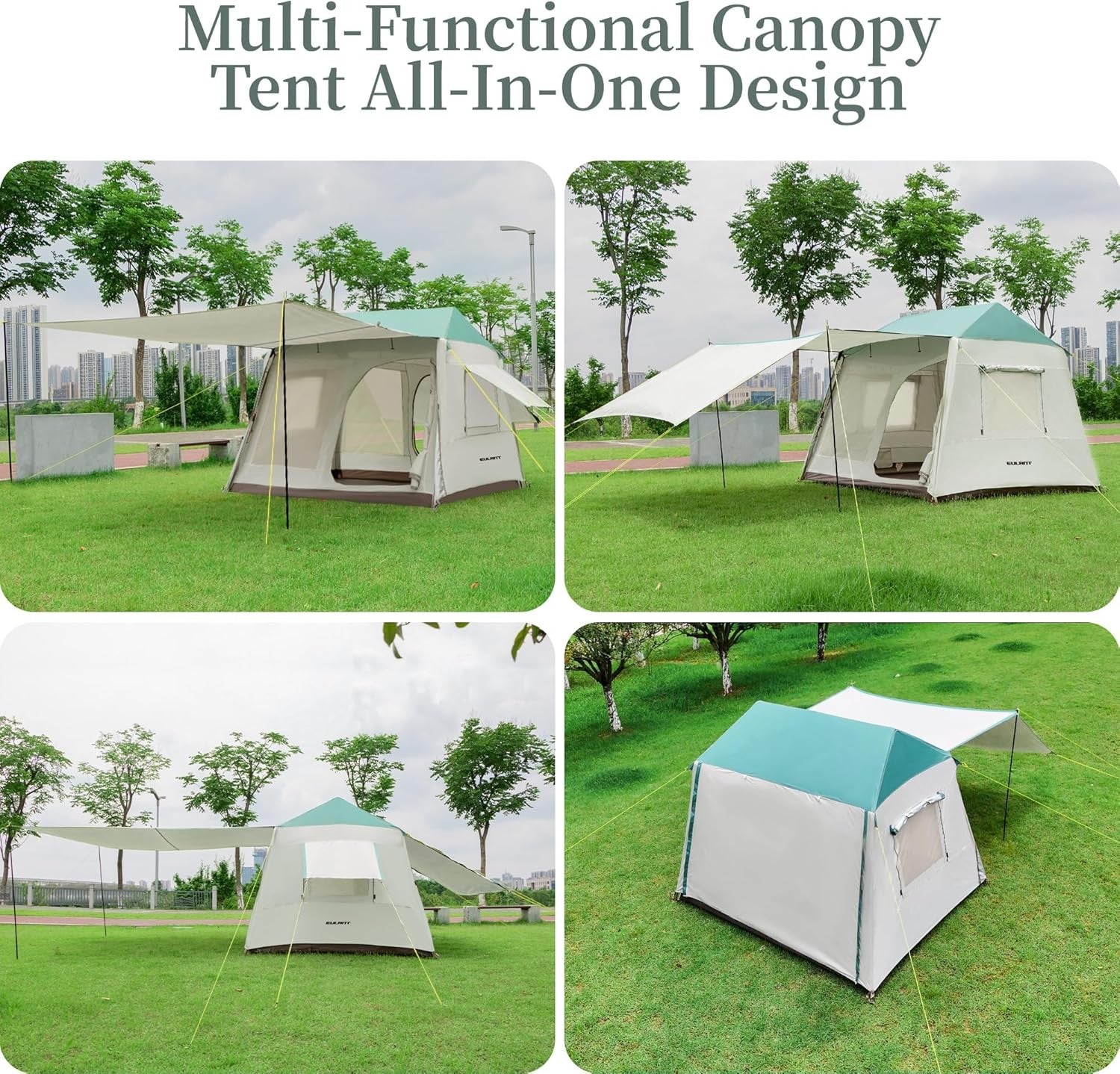 Waterproof 4 Person Camping Tent Green Beige w/ Canopy