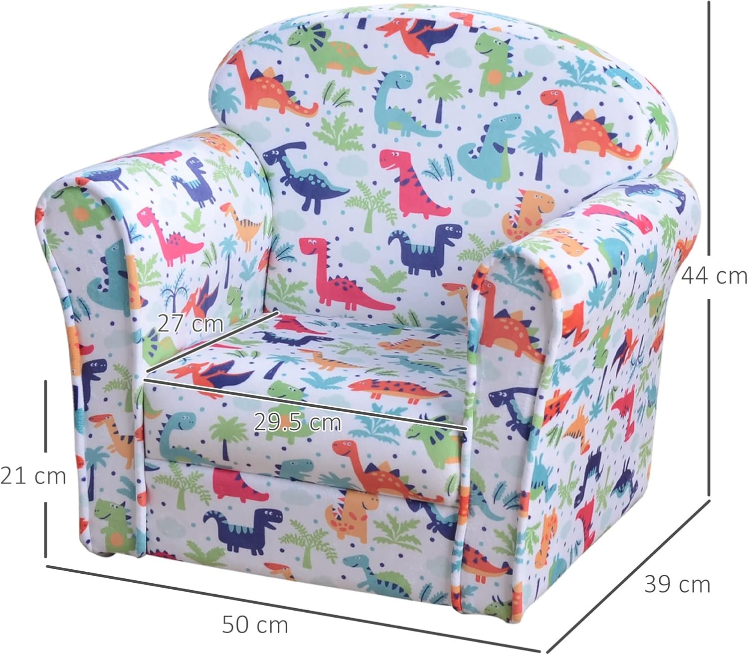 Kids Dinosaur Armchair Flannel Sofa Tub Chair Wooden Frame Bedroom
