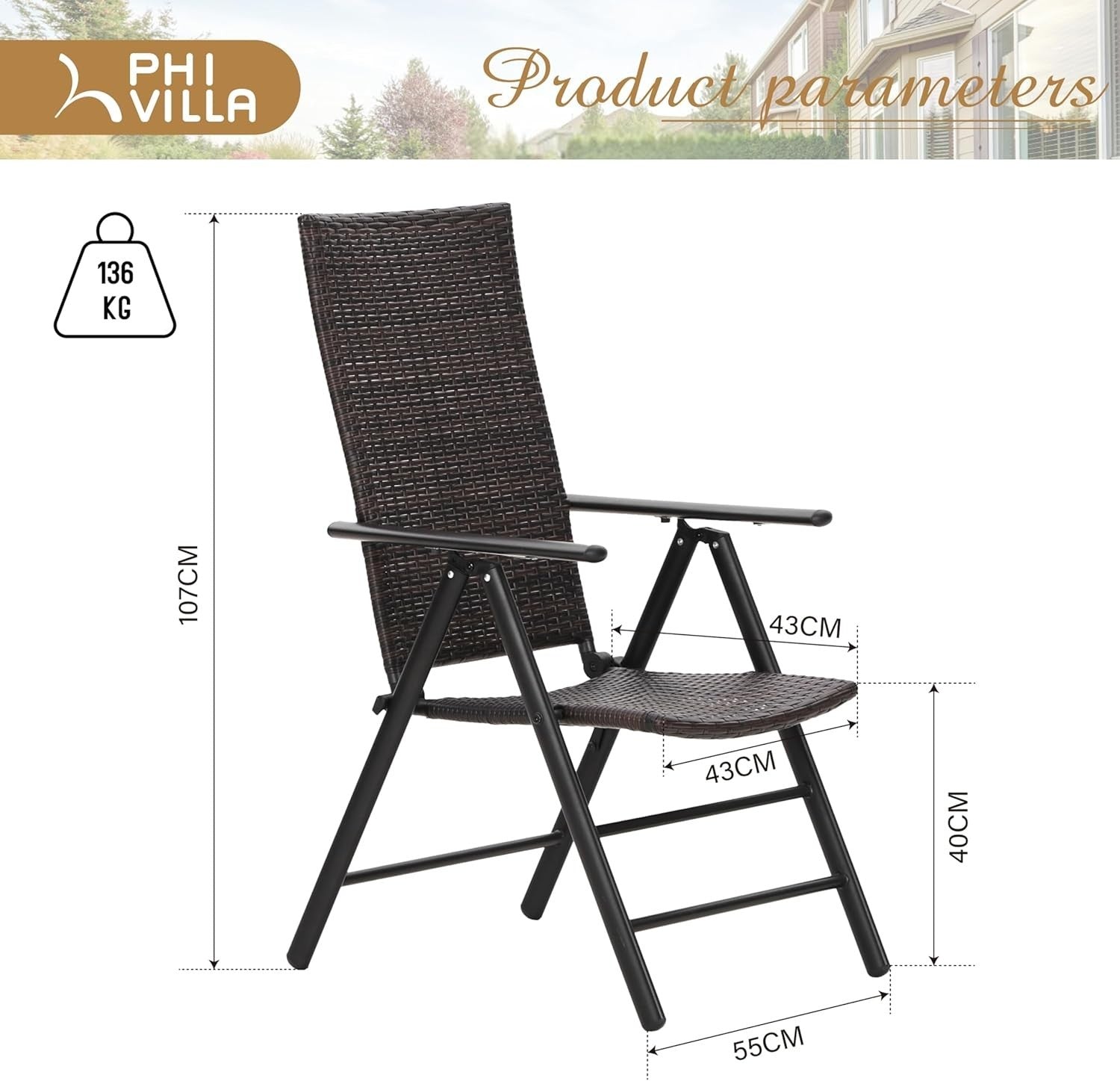 Adjustable Rattan Garden Chairs Set of 4 Foldable Patio Dining Balcony Seats