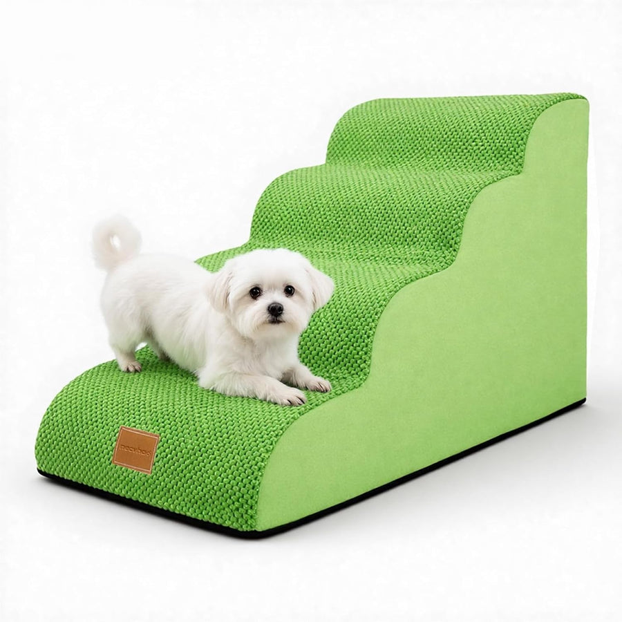 Dog Steps for Bed 4-Step Non-Slip Pet Stairs Ladder Foam Ramp with Plush Cover