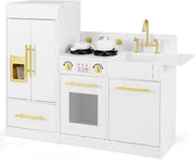 Wooden Kids Play Kitchen White w/ Fridge Ice Maker Accessories