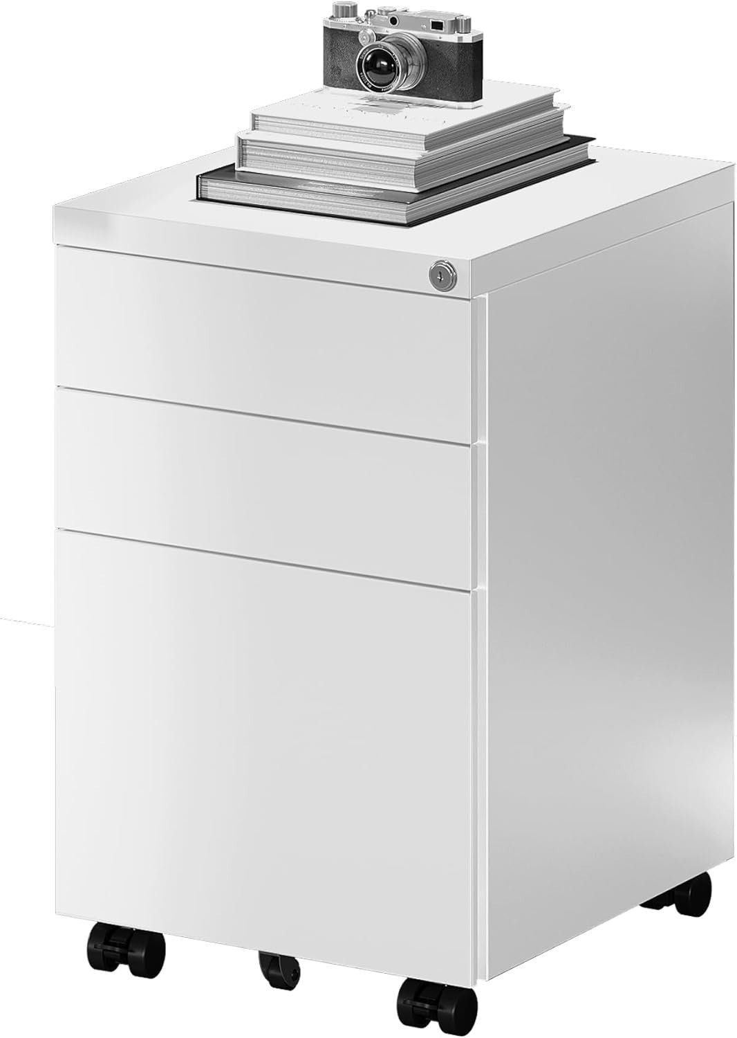 White Mobile Filing Cabinet 3 Drawer Lockable Under Desk Steel