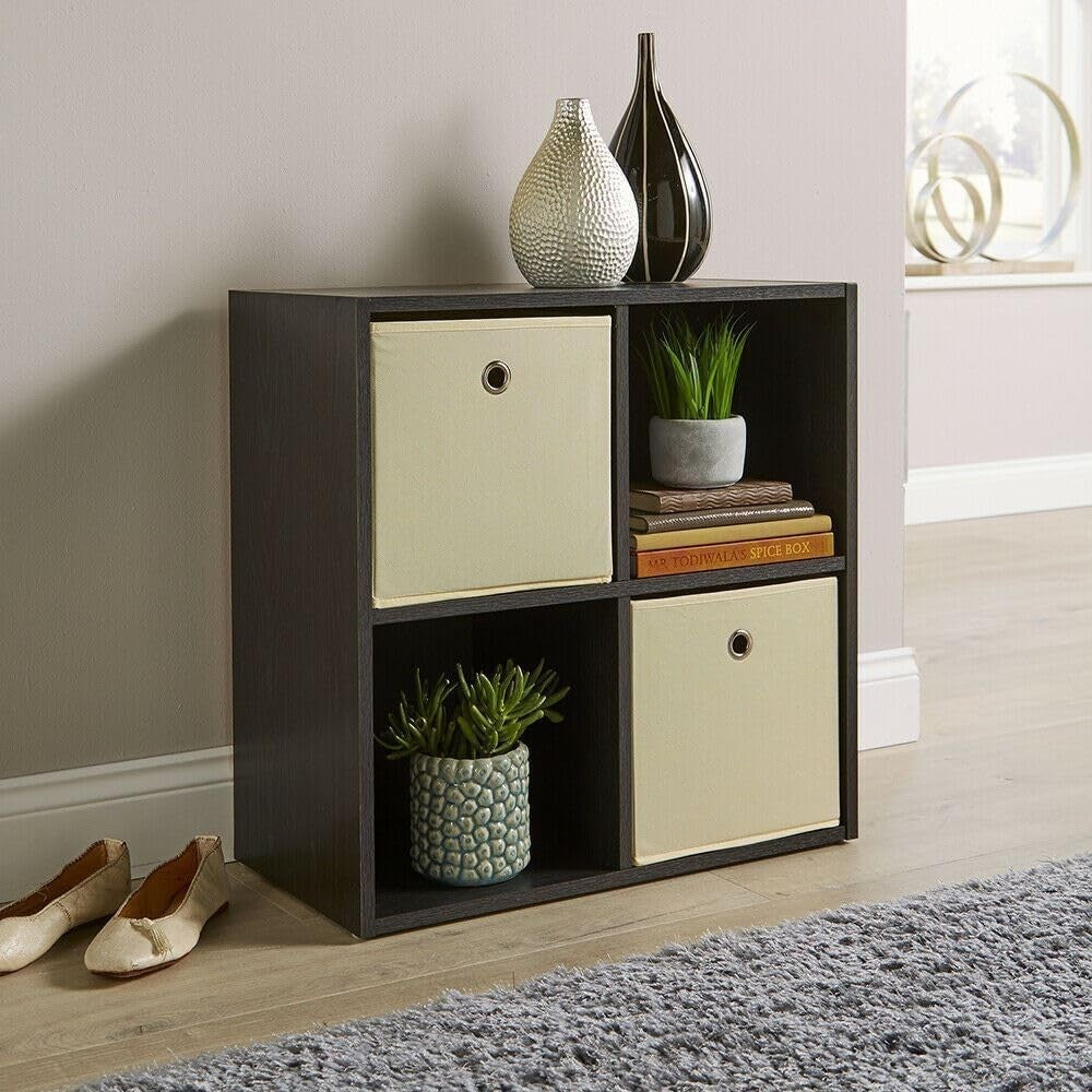 4 Cube Storage Shelf Black Wooden Bookcase Display Unit 60cm