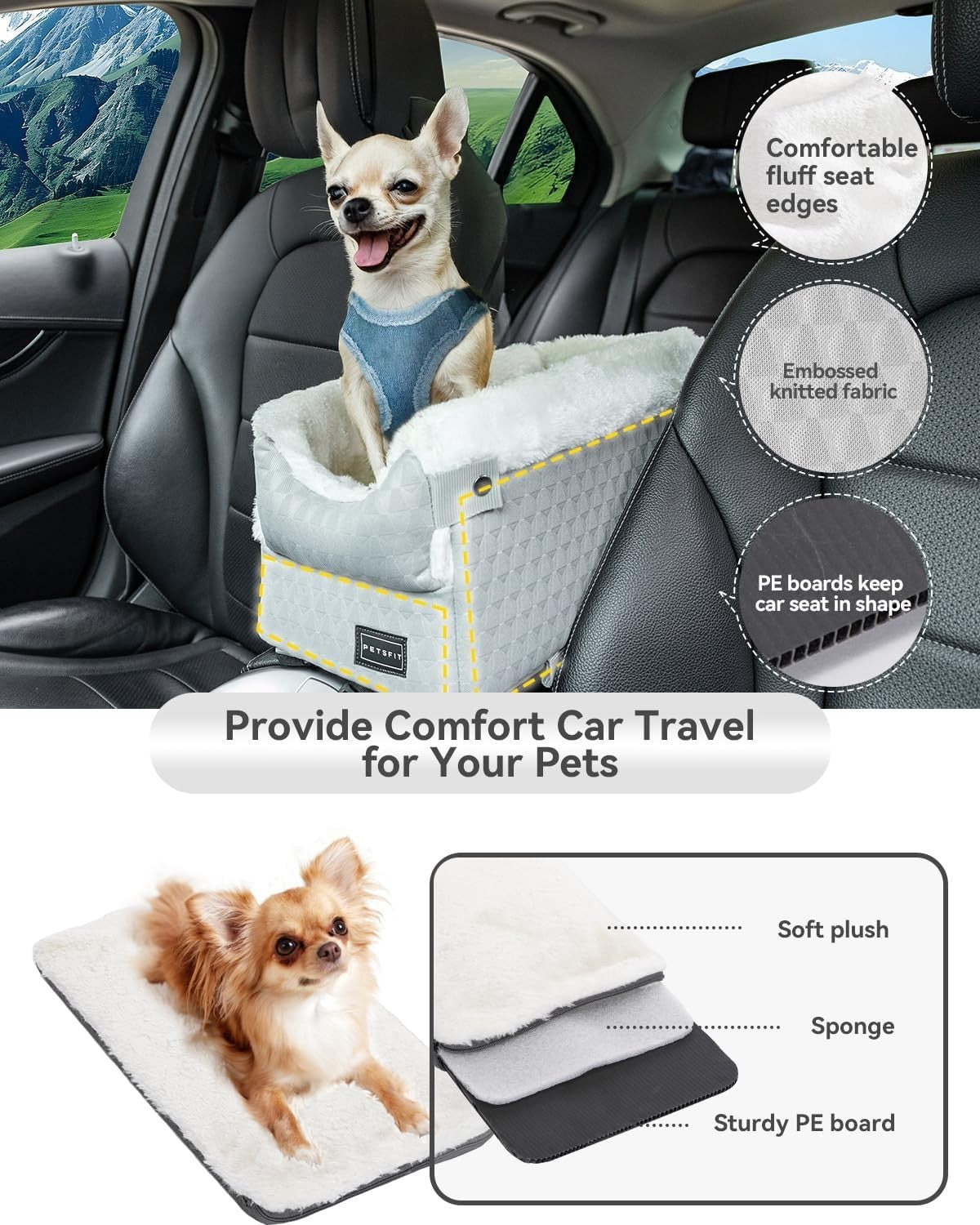 Center Console Dog Car Seat Safety Tether Booster Bed Small Pets 6kg