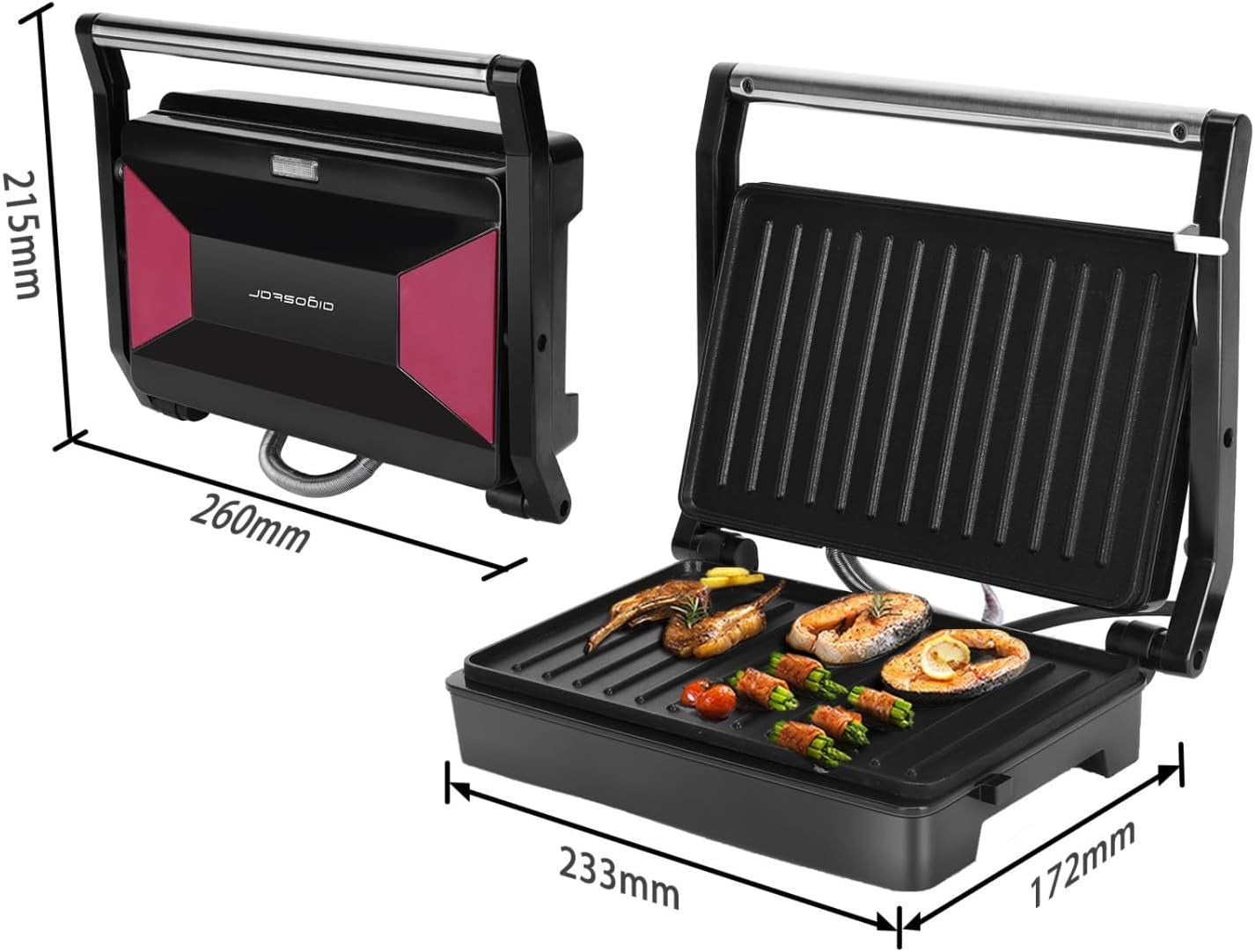 1000W Deep Fill Sandwich & Panini Press Toastie Maker Stainless Steel Black