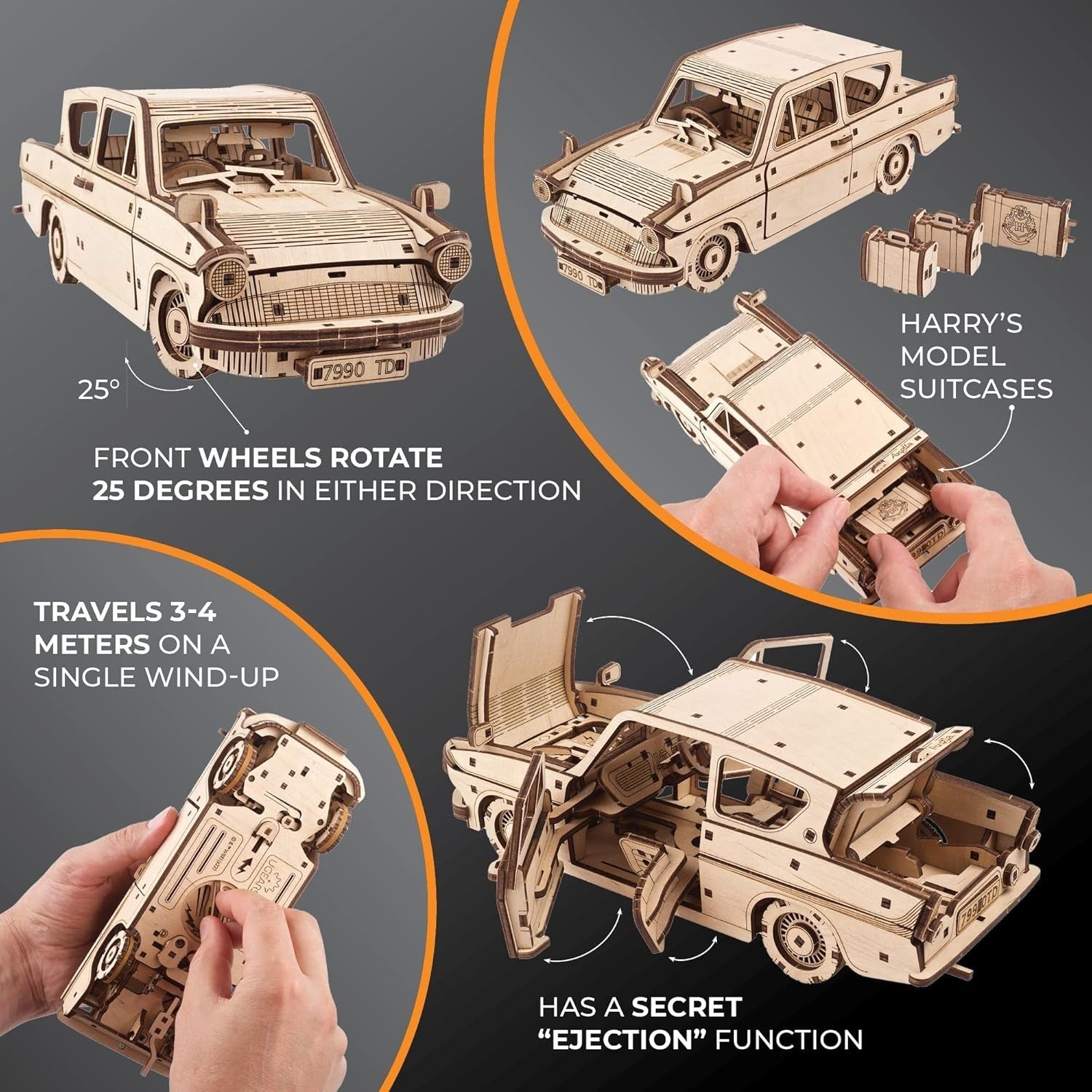 3D Wooden Flying Car Puzzle for Adults – Moving Model Kit with Spring Drive
