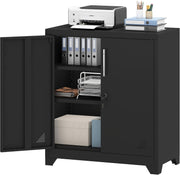 Metal Office Storage Cabinet Lockable Cupboard 2 Shelves 80x40x90cm