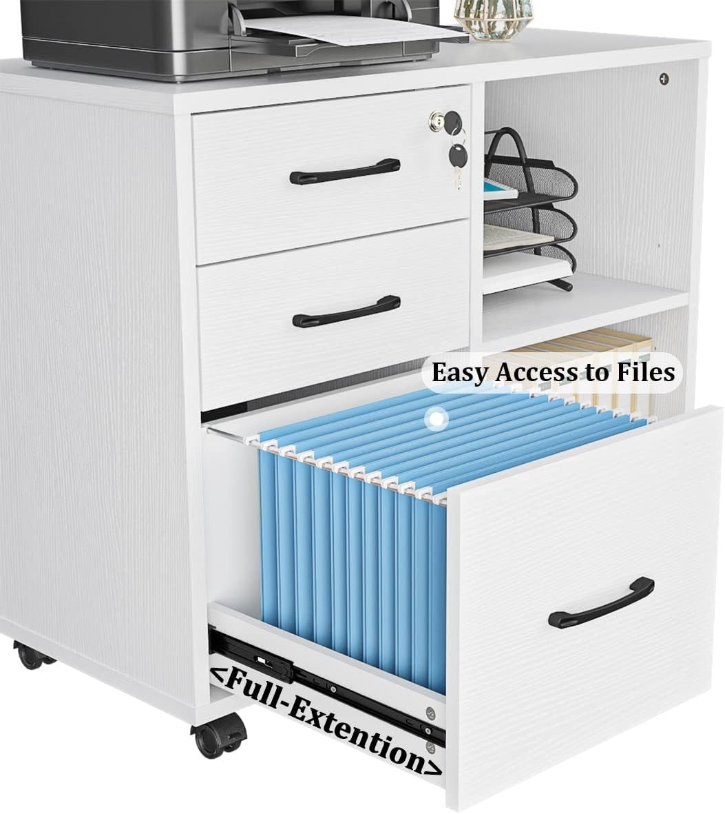 White Lateral Mobile Filing Cabinet 3 Drawer Printer Stand Storage