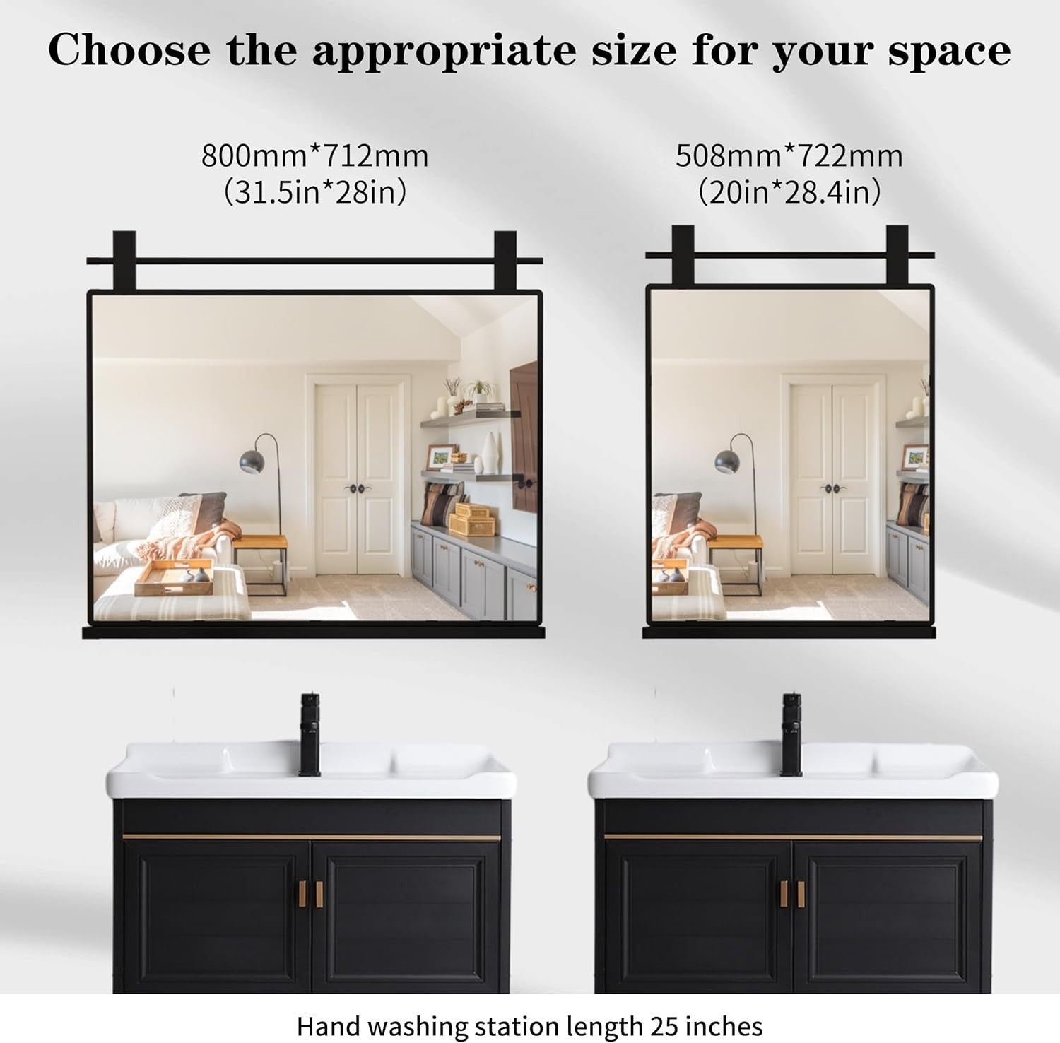 Modern Black Wall Mirror w/ Shelf 72x50cm – Bathroom Vanity, Entryway