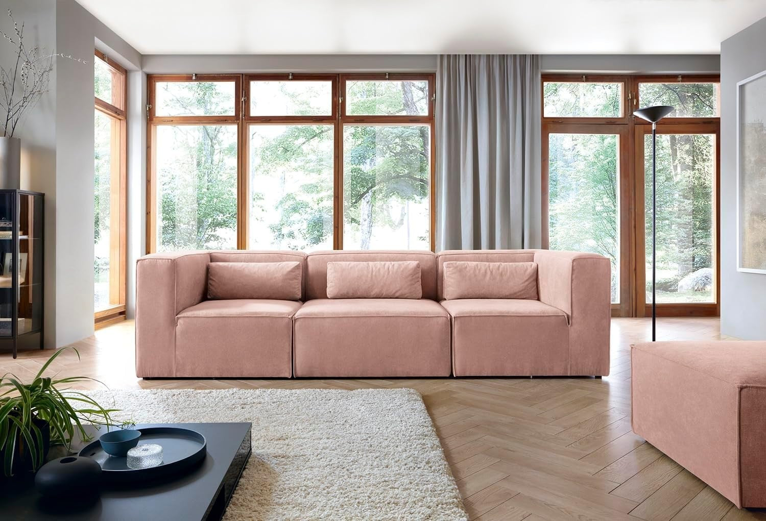 4 Seater Modular Sofa Pink Cord Chenille | Comfy, Space-Saving, Modern Style