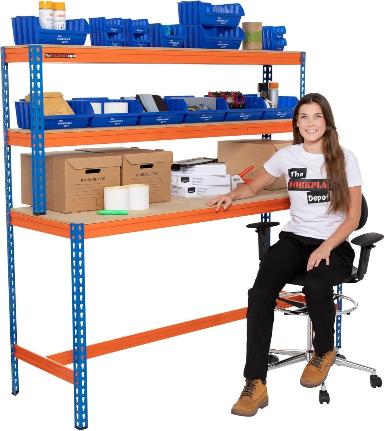 Heavy Duty Garage Workbench 179cm 400kg UDL with Shelves & 70 Storage Bins
