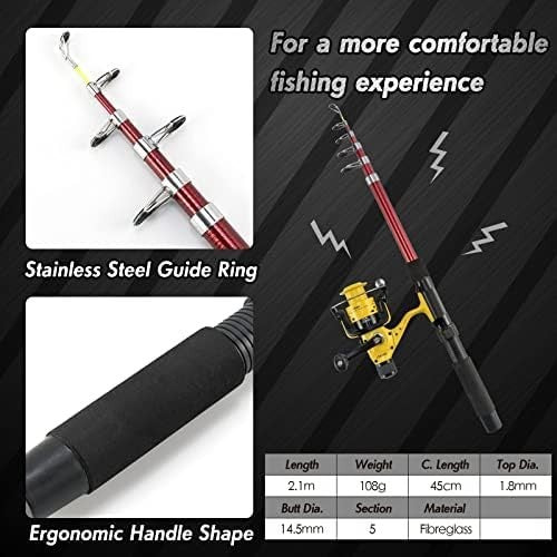 2.1M Telescopic Fishing Rod & Reel Combo Complete Set with Lures