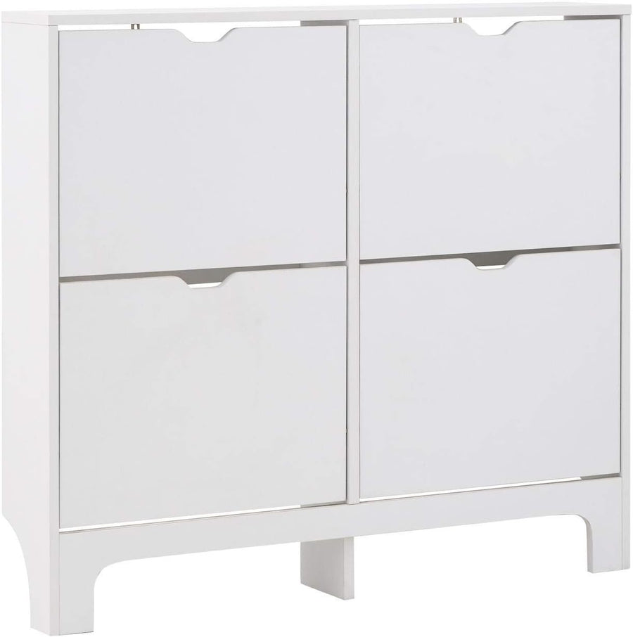 Narrow 2 Door Shoe Storage Cabinet with 6 Drawers 102x17x90 cm White