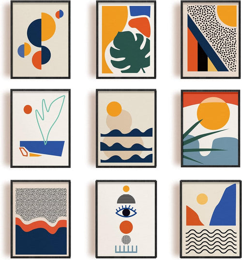 Abstract Wall Art Prints Set of 9 Modern Boho 8x10 Unframed