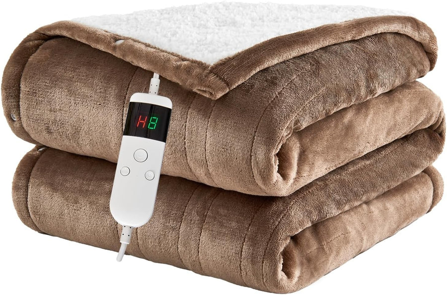 Electric Heated Throw Blanket 10 Heat Settings Sherpa Fleece Auto Off 130x160cm