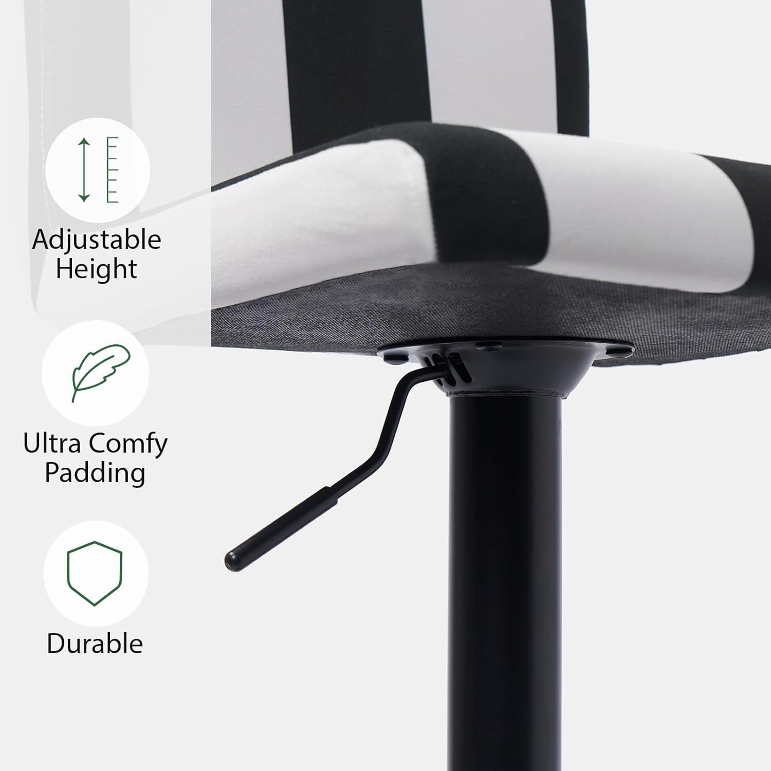 Set of 2 Adjustable Black & White Velvet Bar Stools with Swivel & Footrest