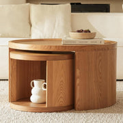 Nesting Coffee Table Set 2 Round Wood Side End Tables Natural Pine Furniture