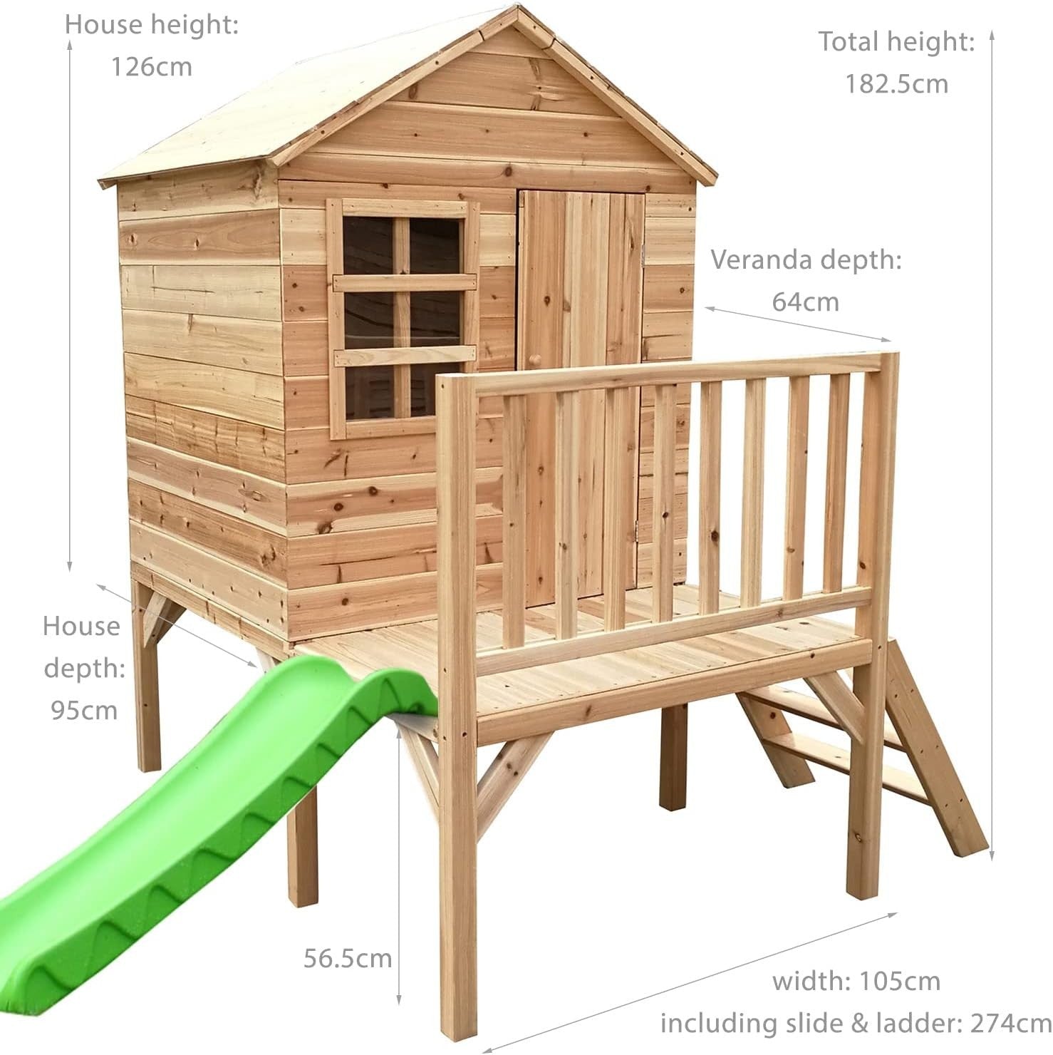 Wooden Kids Playhouse Tower with Slide Outdoor Garden Play Set