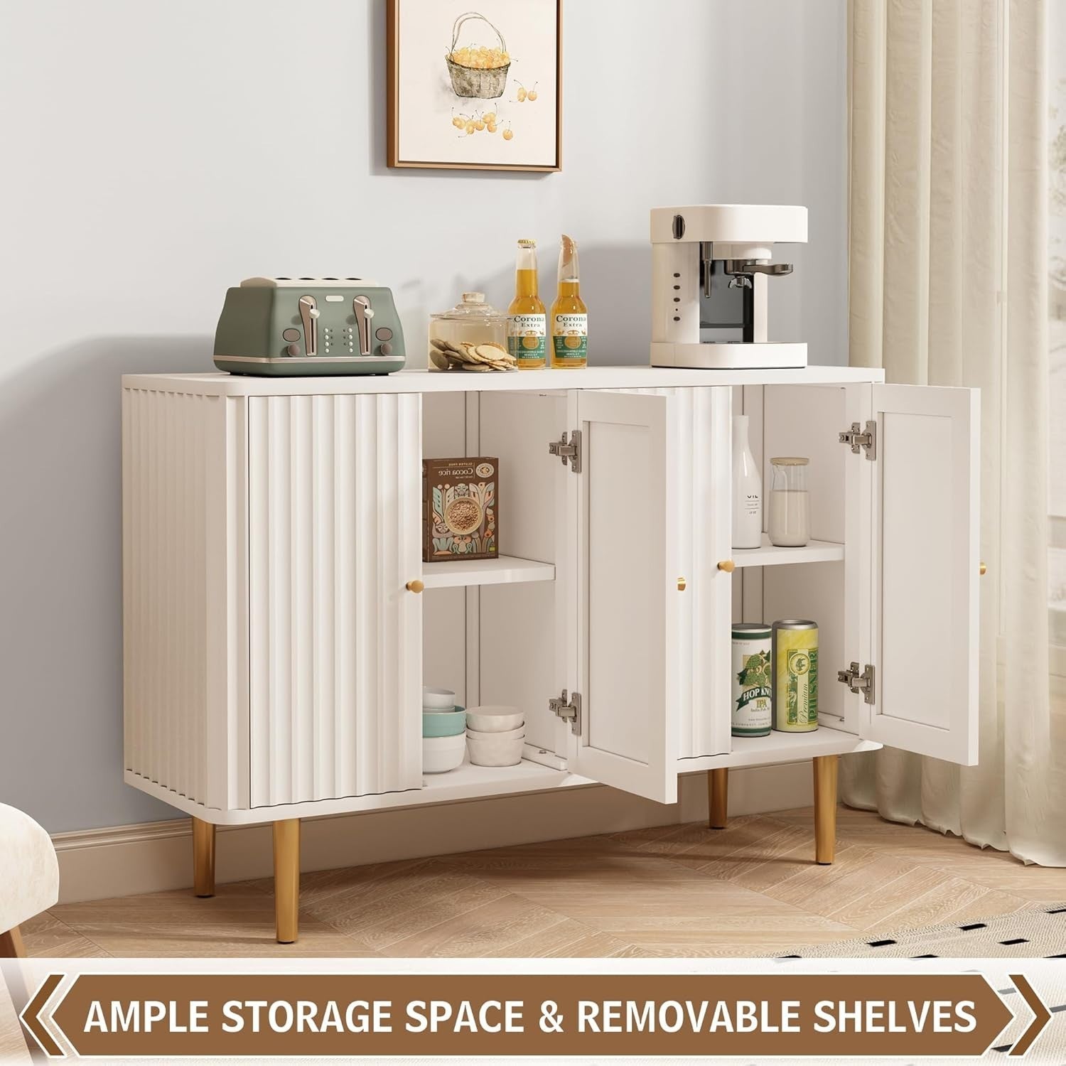 Modern 4-Door Sideboard Cabinet with Removable Shelves, Storage Buffet