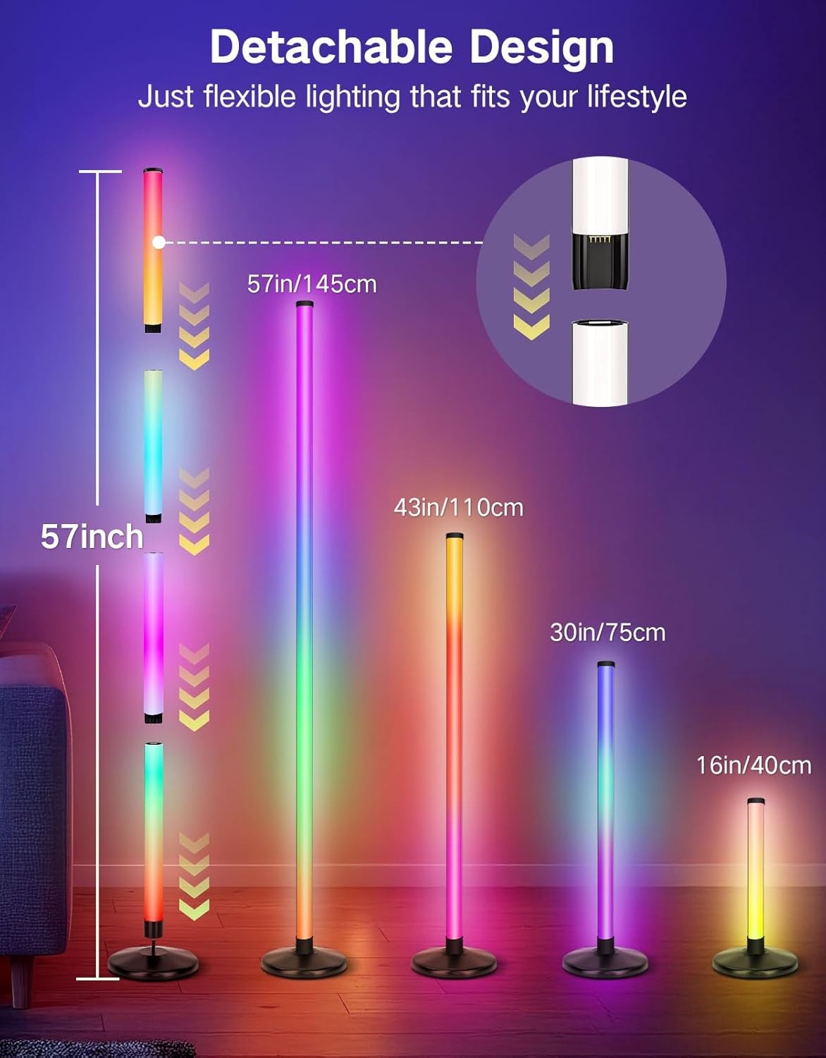 LED RGB Corner Floor Lamp Smart App Remote Music Sync Colour Changing Light
