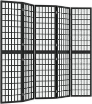 5 Panel Black Shoji Room Divider 200x170cm Folding Wooden Privacy Screen Japanes