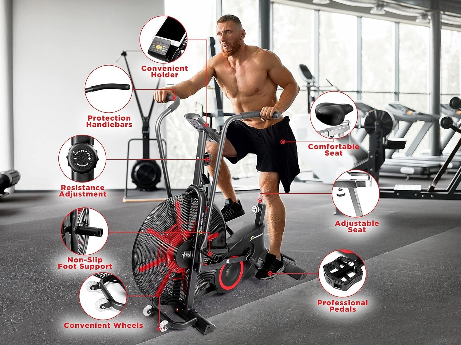 Air & Magnetic Assault Bike 15-Level Resistance Dual-Belt 24" Fan LCD Trainer