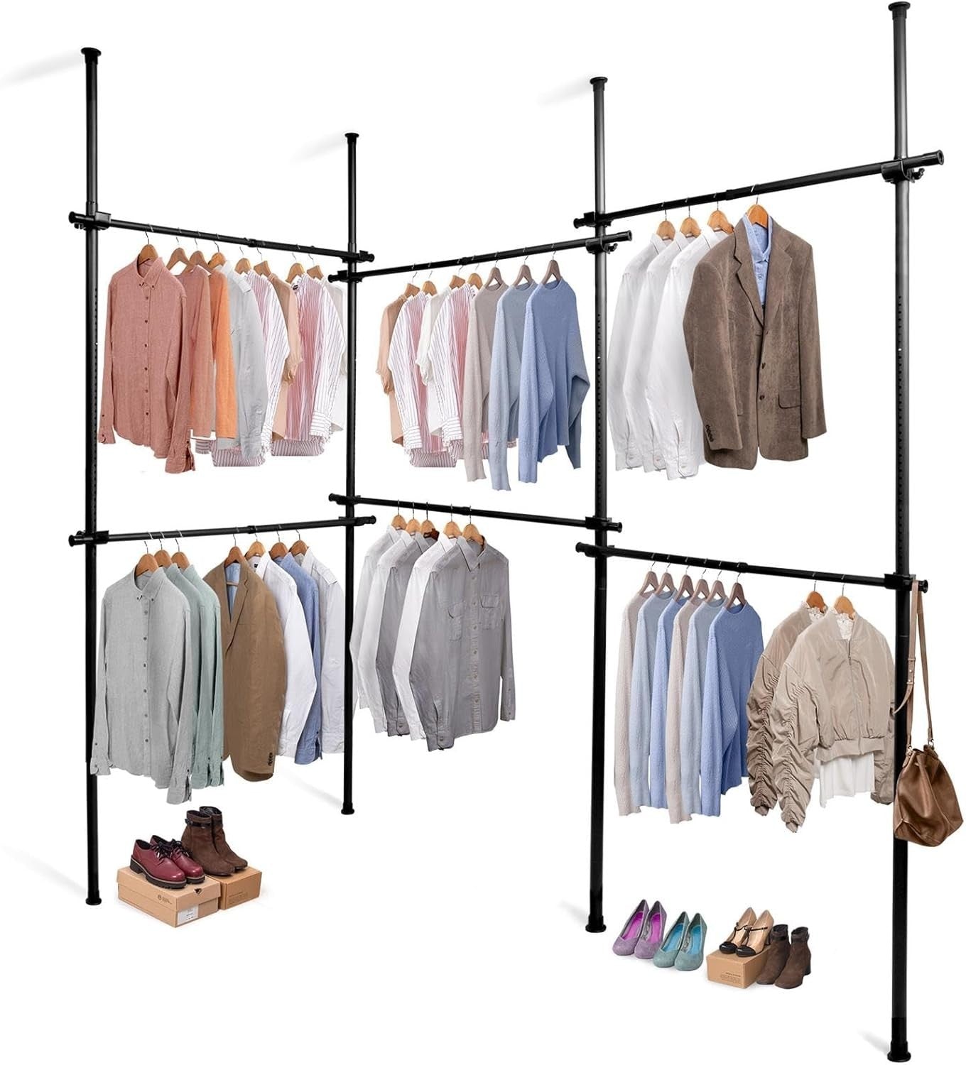 Triple Telescopic Adjustable Wardrobe Clothes Rail Black