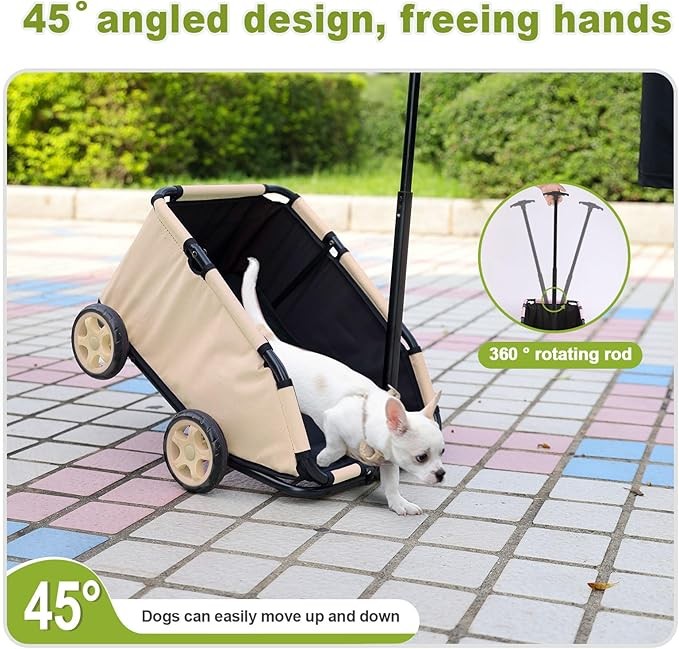 Pull Along Pet Wagon Mini Dog Travel Cart Foldable Wheels Khaki