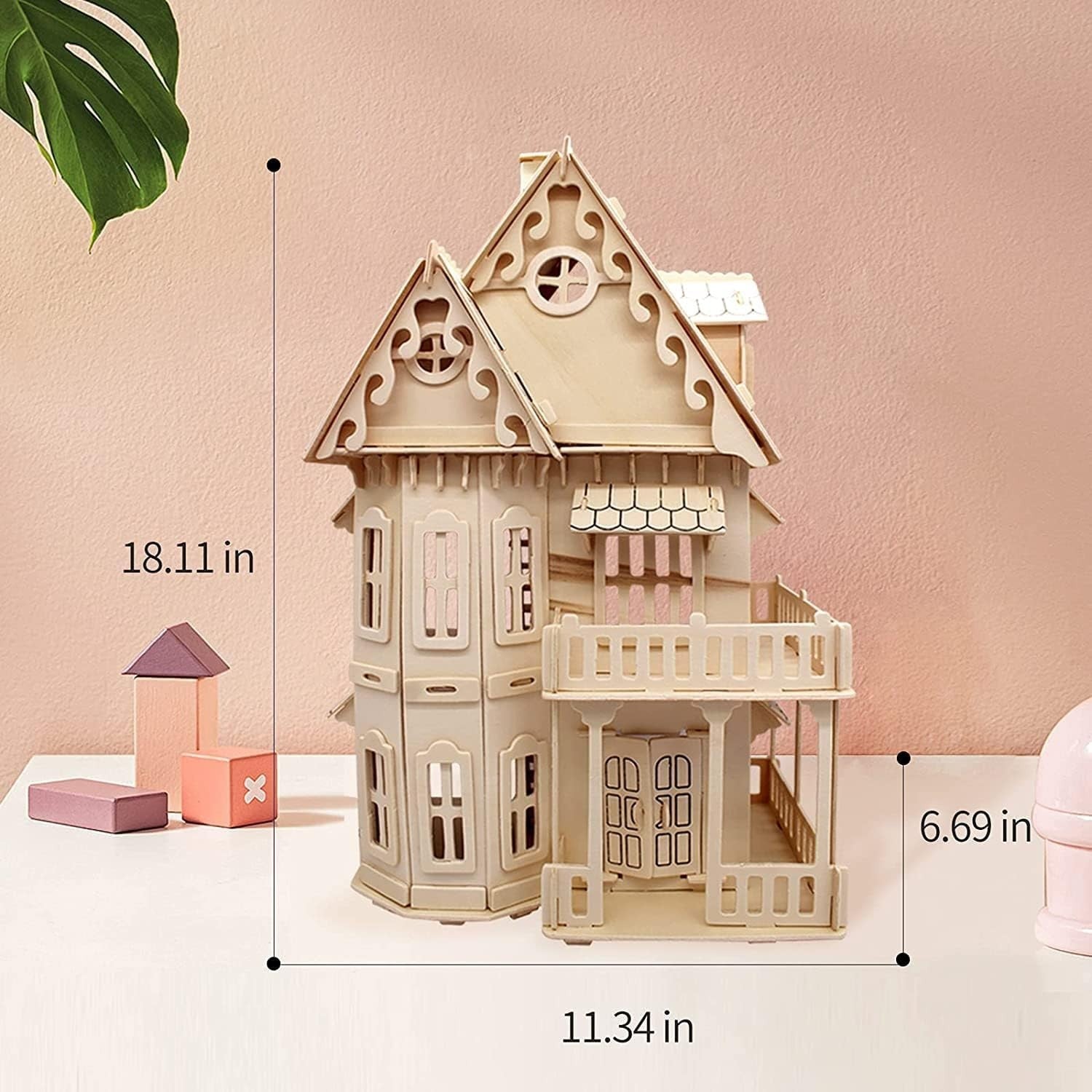 3D Wooden Dollhouse Puzzle Kit - DIY Fantasy Villa Model for Teens & Adults