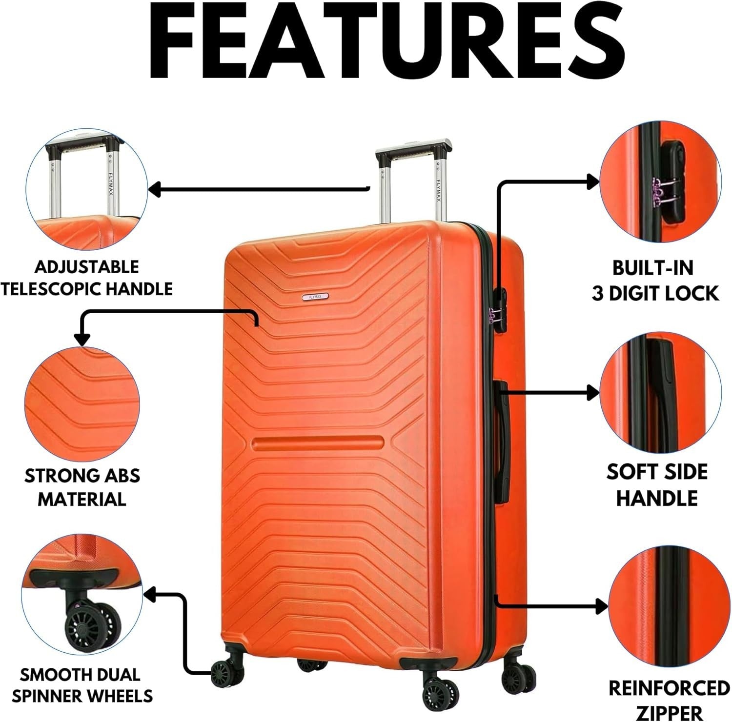 24'' Medium ABS Check In Suitcase Lightweight 4 Wheel Spinner 3 Digit Lock