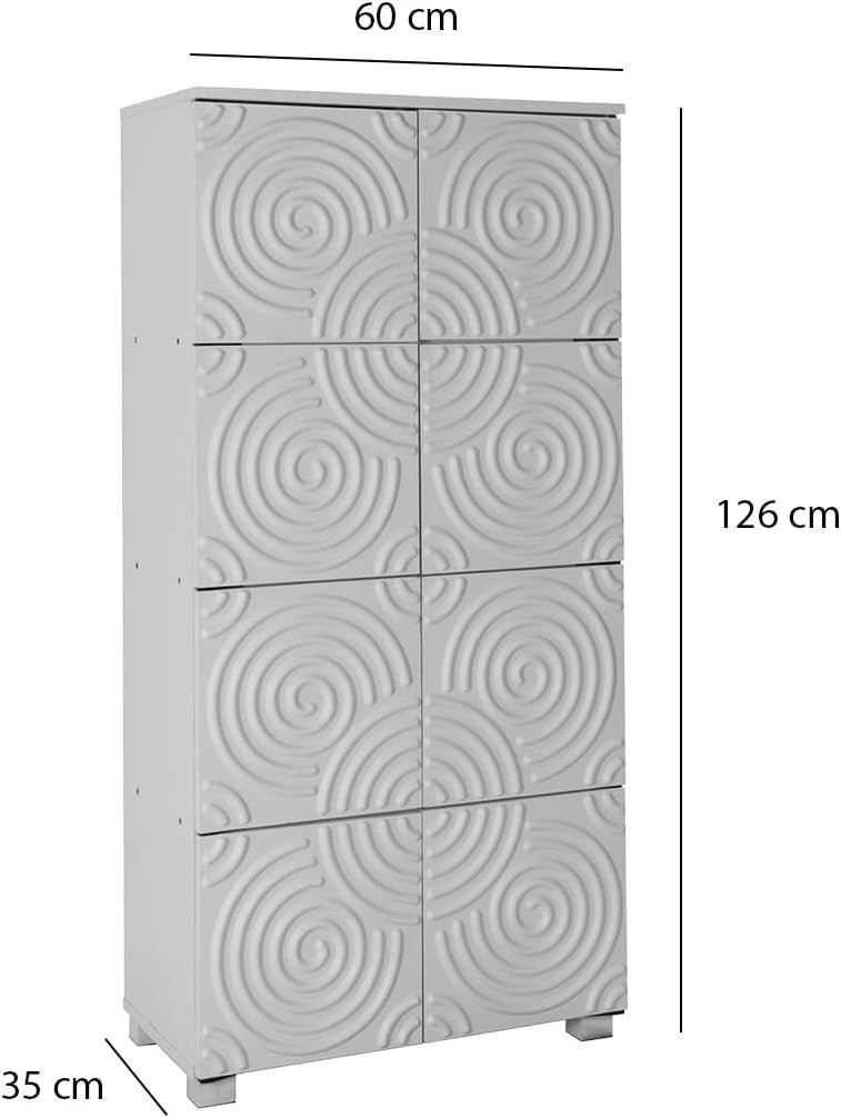 4-Tier Shoe Storage Cabinet with 8 Doors, Swirl Design, White Finish