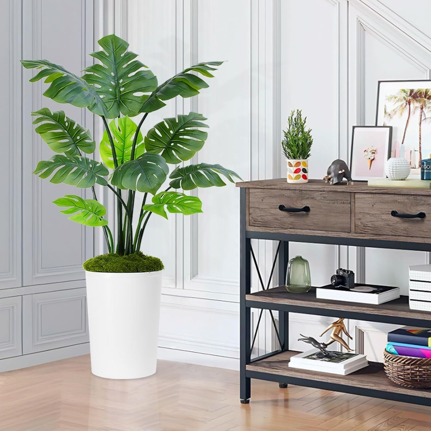 Monstera Deliciosa Plant 150cm Lifelike Indoor Potted Tropical Decor White Pot