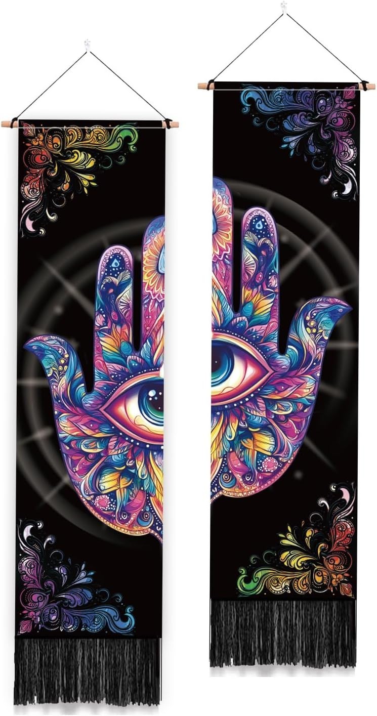 2-Pack Hamsa Hand Evil Eye Tapestry 52"x13" Boho Wall Decor