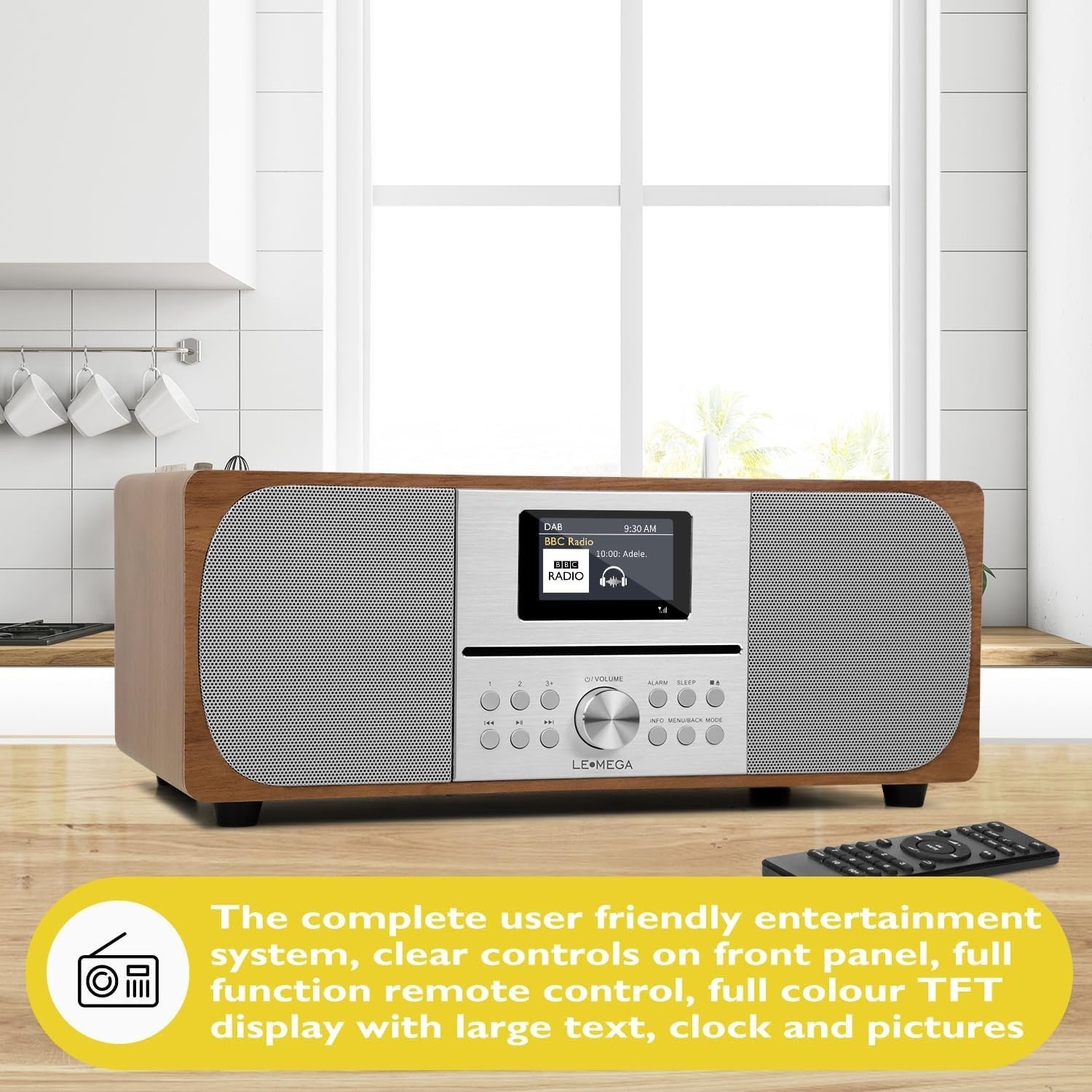 CD Player Hi-Fi System DAB+ Bluetooth 100W Stereo Wood Cabinet