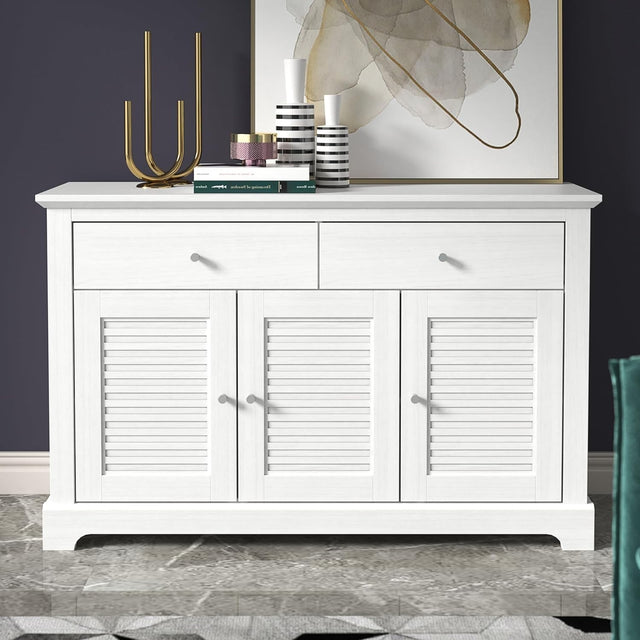 White Storage Sideboard Cabinet 3 Doors 2 Drawers Living Room Organizer