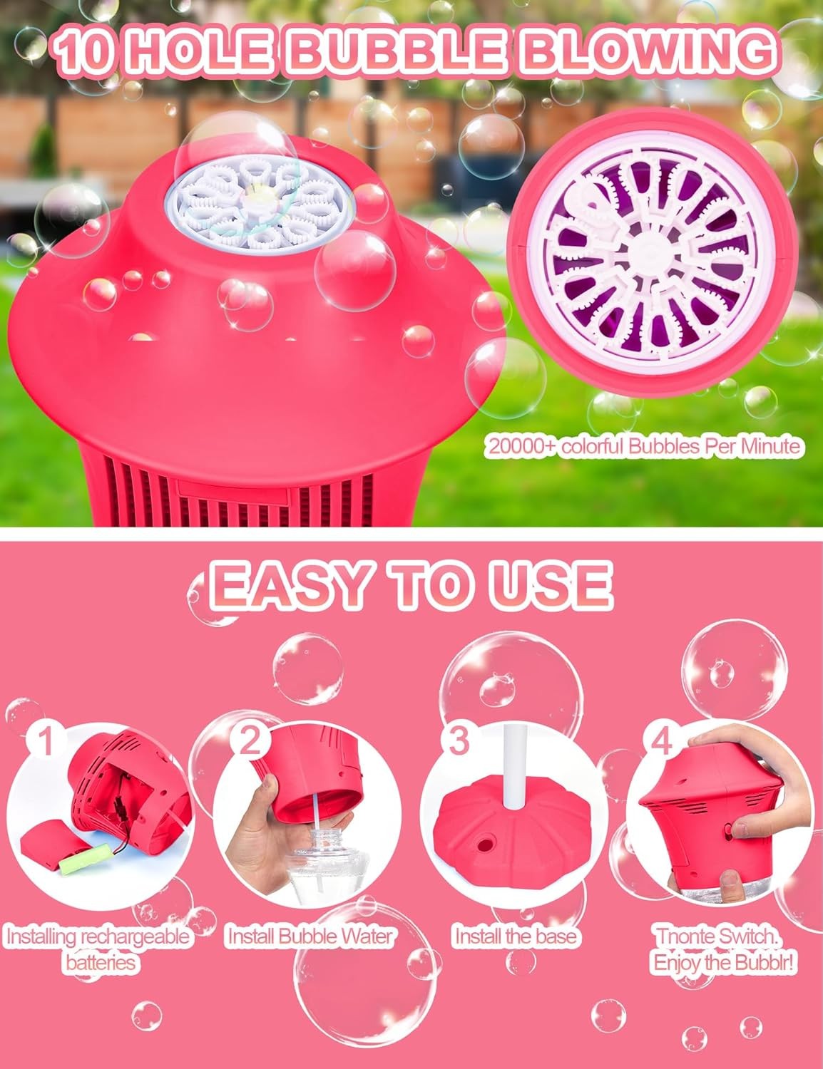 47in Rechargeable Standing Bubble Machine with Lights Music Red
