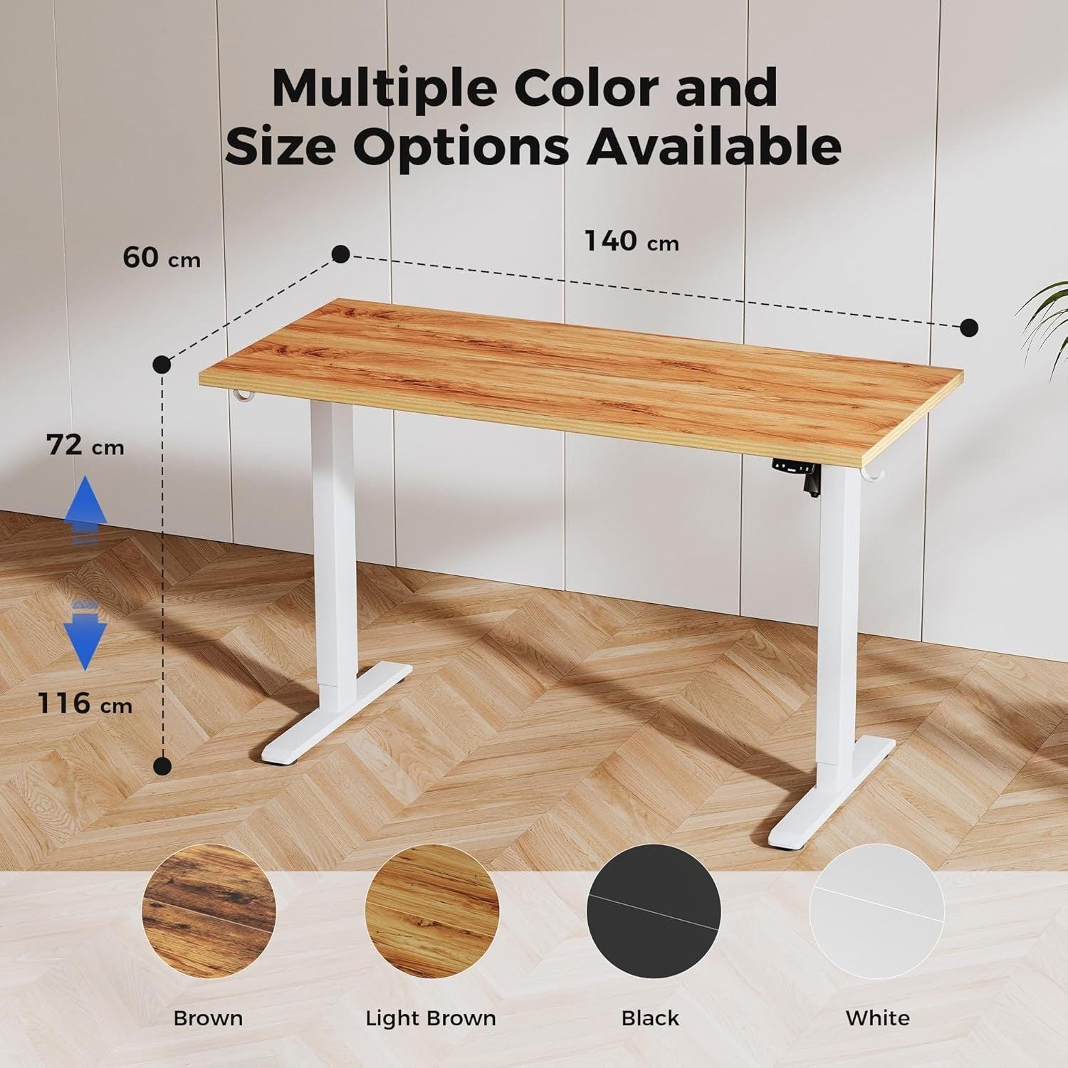 Electric Standing Desk 140x60cm Adjustable Brown Sit Stand Table with Memory
