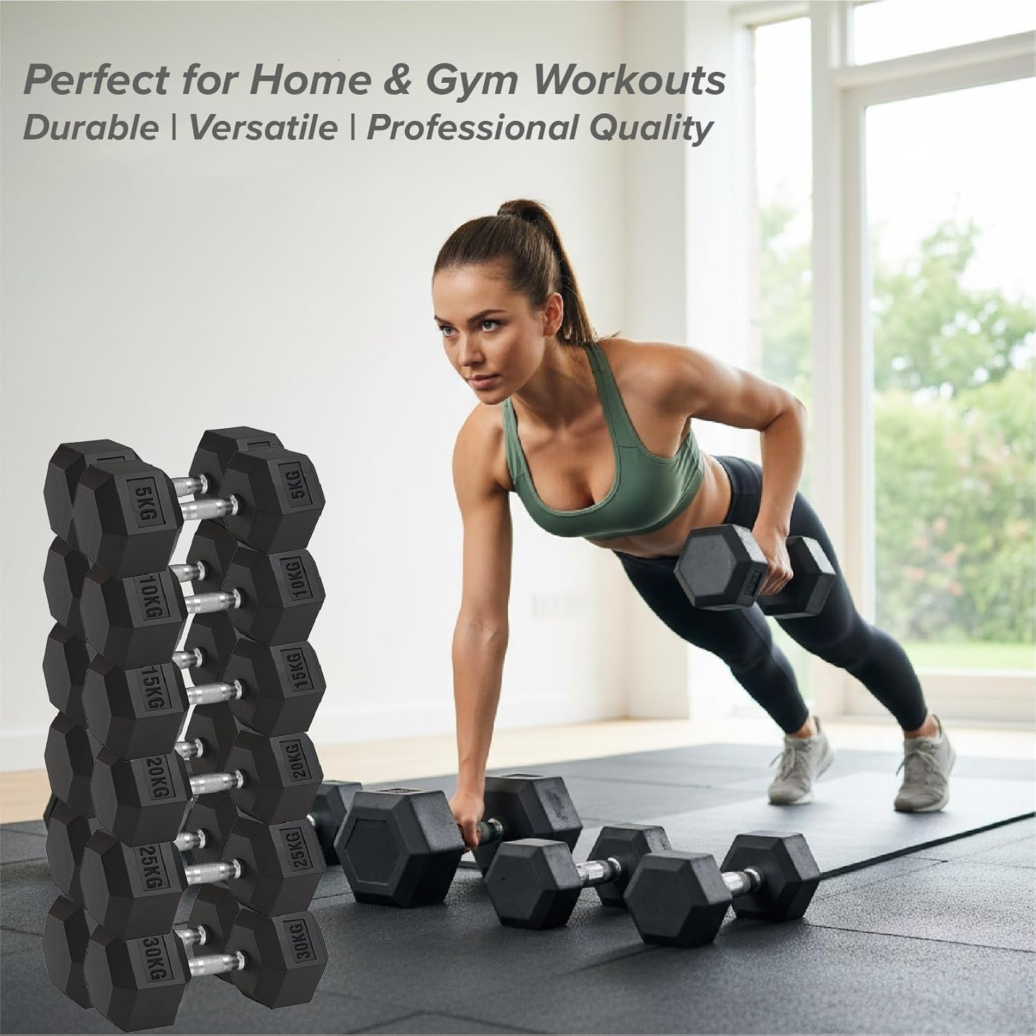 Hex Dumbbells Weight Set 6 Pairs 2.5–30kg Rubber Cast Iron Home Gym