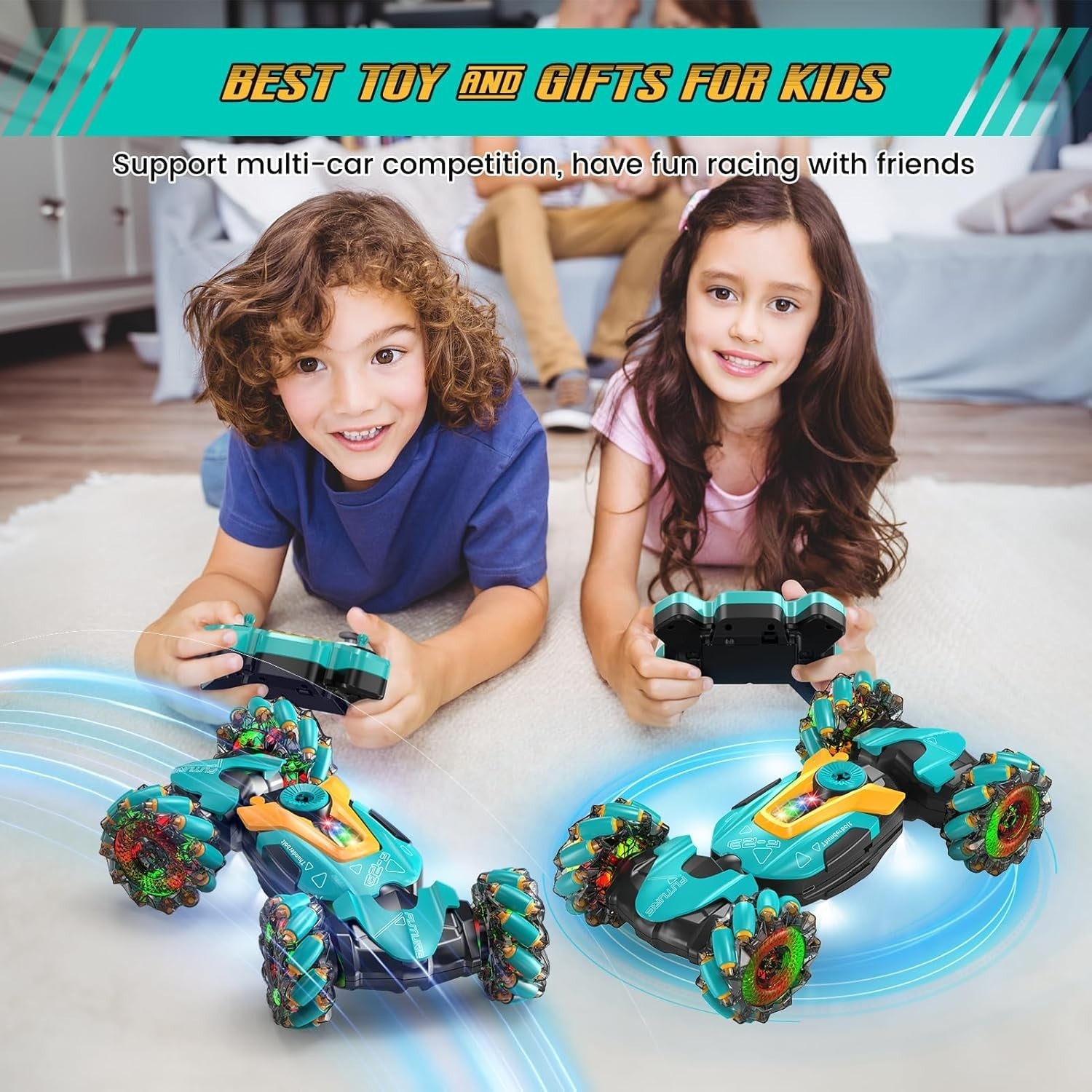 Gesture Sensing RC Stunt Car 4WD Twist Drift Remote Control Toy Lights Music 6+