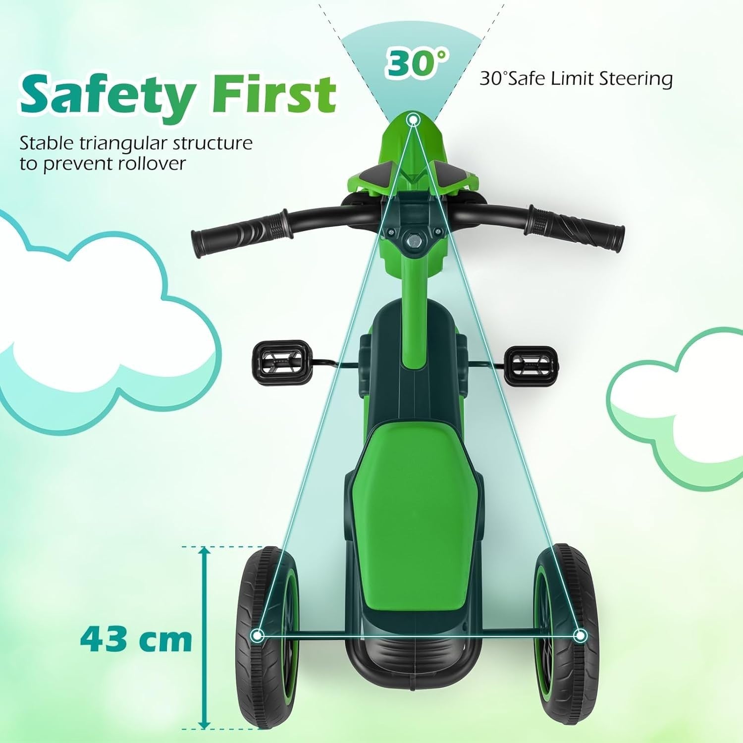 Kids Tricycle 3 Wheel Balance Bike Anti Slip Pedals Green Age 3+